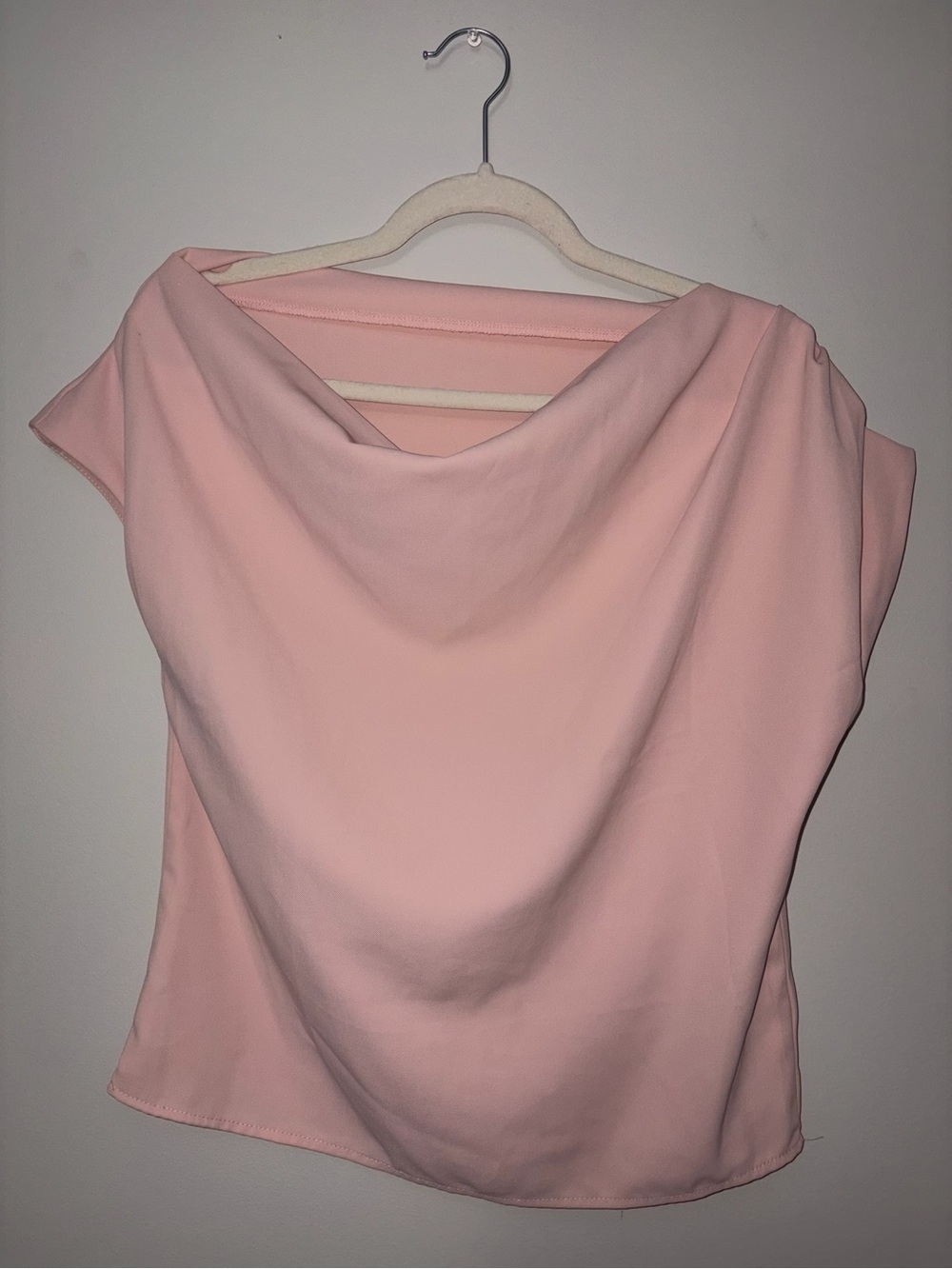 Draped Cowl-Neck Blouse in Soft Pink